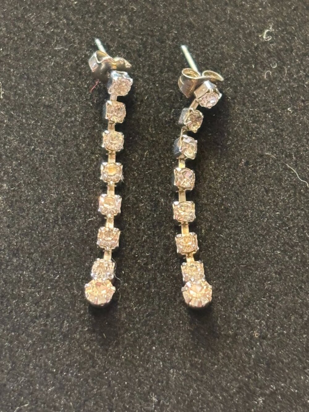 Vintage Silver Tone Rhinestone Drop Dangle Earrings